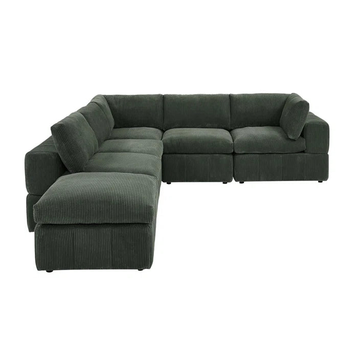 L-Shape and U-Shape Sectional Sofa: 6 - Piece Corduroy Sectional(Dark Green Corduroy)