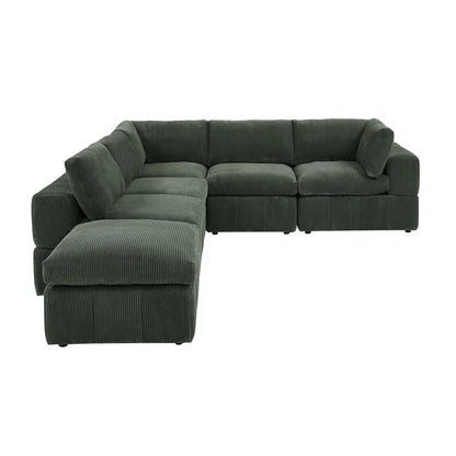 L-Shape and U-Shape Sectional Sofa: 6 - Piece Corduroy Sectional(Dark Green Corduroy)