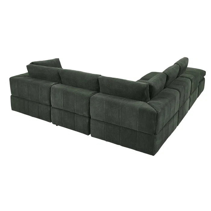 L-Shape and U-Shape Sectional Sofa: 6 - Piece Corduroy Sectional(Dark Green Corduroy)