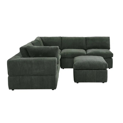 L-Shape and U-Shape Sectional Sofa: 6 - Piece Corduroy Sectional(Dark Green Corduroy)