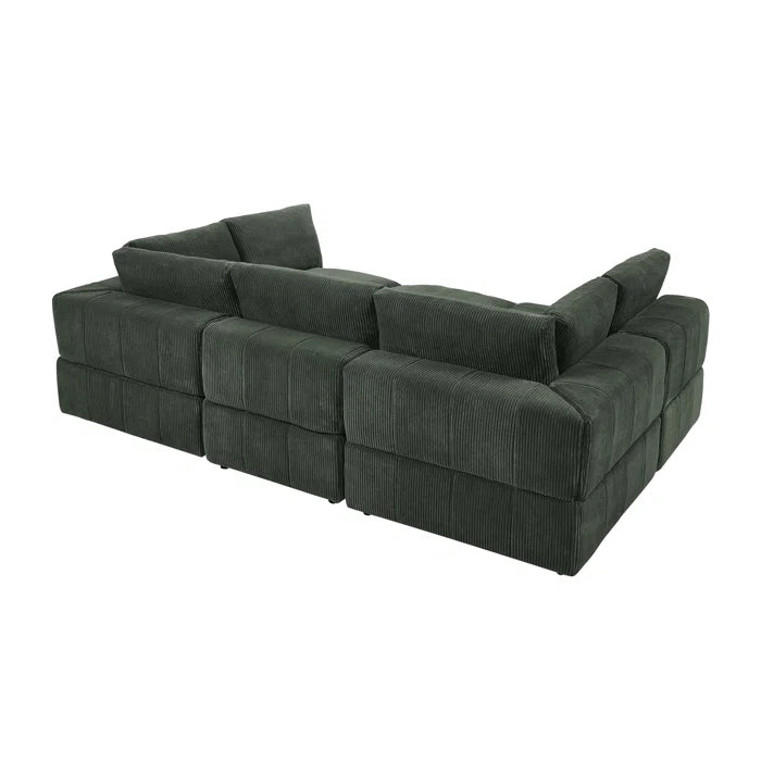 L-Shape and U-Shape Sectional Sofa: 6 - Piece Corduroy Sectional(Dark Green Corduroy)