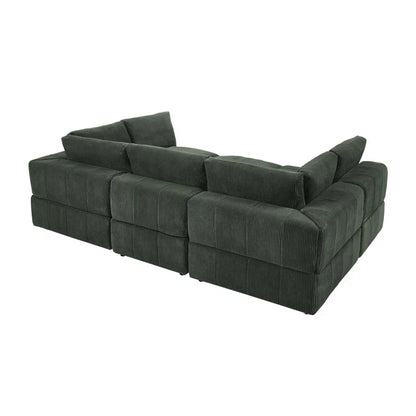 L-Shape and U-Shape Sectional Sofa: 6 - Piece Corduroy Sectional(Dark Green Corduroy)