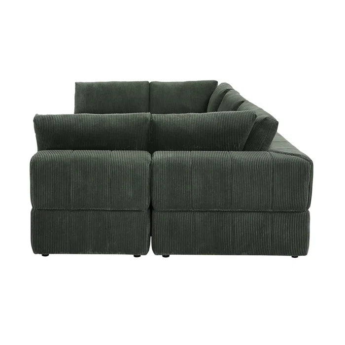 L-Shape and U-Shape Sectional Sofa: 6 - Piece Corduroy Sectional(Dark Green Corduroy)