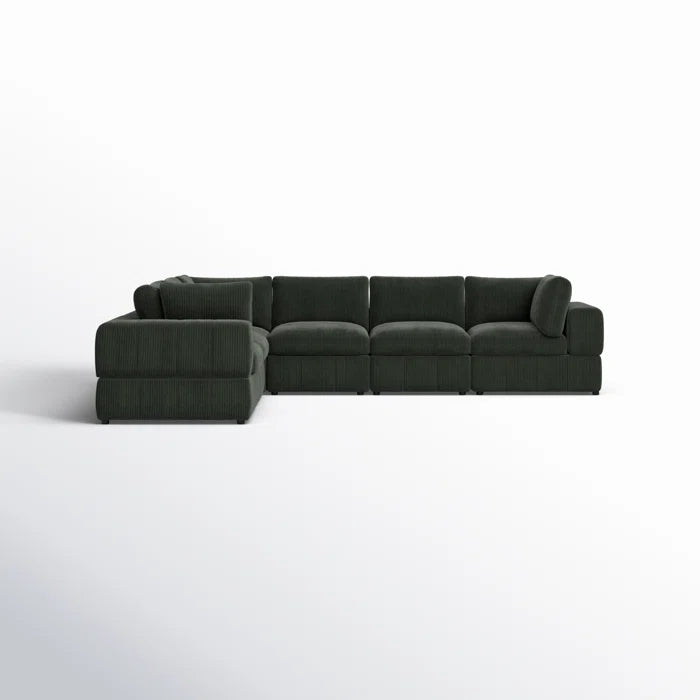 L-Shape Sectional Sofa: 6 - Piece Corduroy Sectional(Dark Green Corduroy)