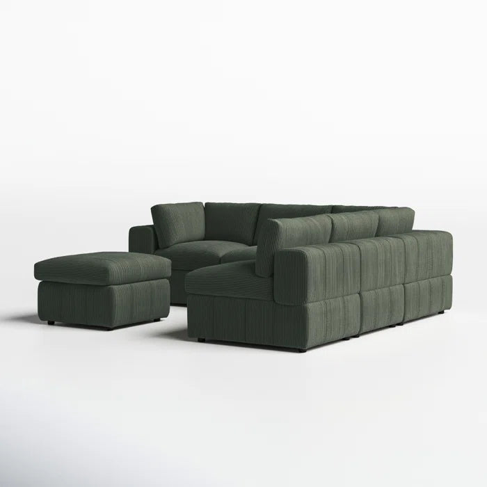 L-Shape and U-Shape Sectional Sofa: 6 - Piece Corduroy Sectional(Dark Green Corduroy)