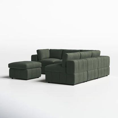 L-Shape and U-Shape Sectional Sofa: 6 - Piece Corduroy Sectional(Dark Green Corduroy)