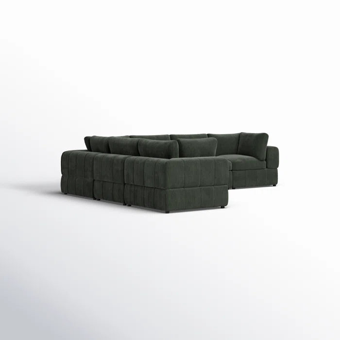 L-Shape Sectional Sofa: 6 - Piece Corduroy Sectional(Dark Green Corduroy)