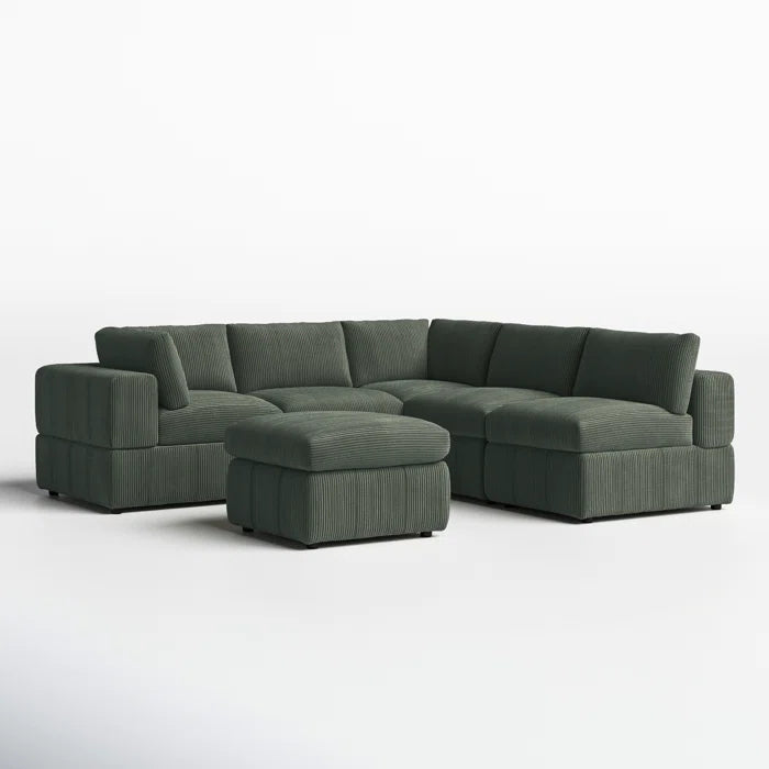 L-Shape and U-Shape Sectional Sofa: 6 - Piece Corduroy Sectional(Dark Green Corduroy)