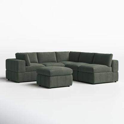 L-Shape and U-Shape Sectional Sofa: 6 - Piece Corduroy Sectional(Dark Green Corduroy)
