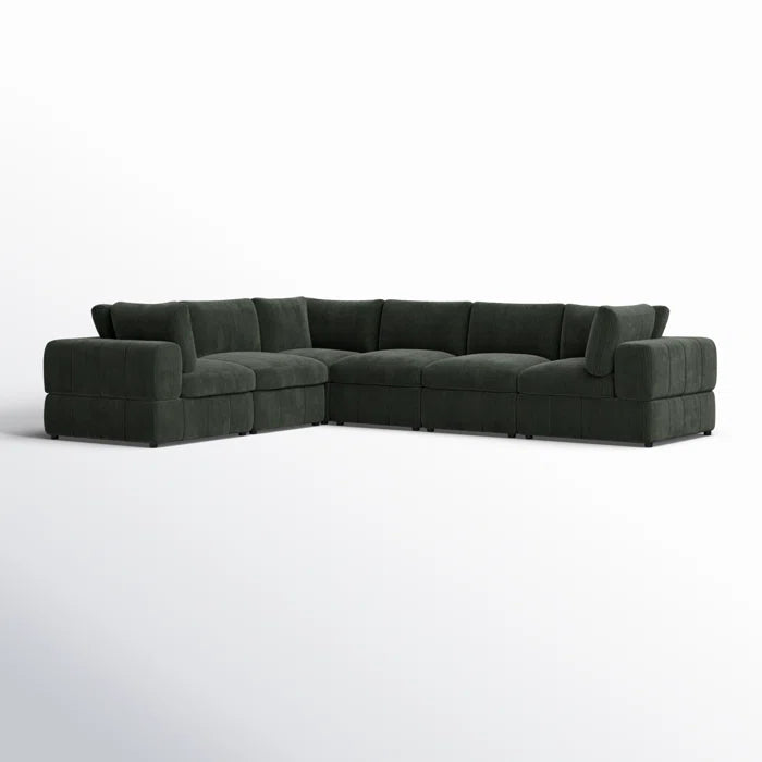 L-Shape Sectional Sofa: 6 - Piece Corduroy Sectional(Dark Green Corduroy)