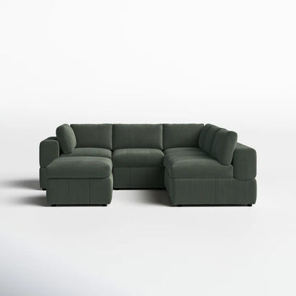 L-Shape and U-Shape Sectional Sofa: 6 - Piece Corduroy Sectional(Dark Green Corduroy)