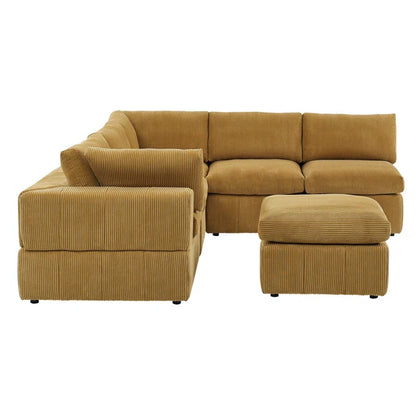 L-Shape and U-Shape Sectional Sofa: 6 - Piece Corduroy Sectional(Ginger Corduroy)