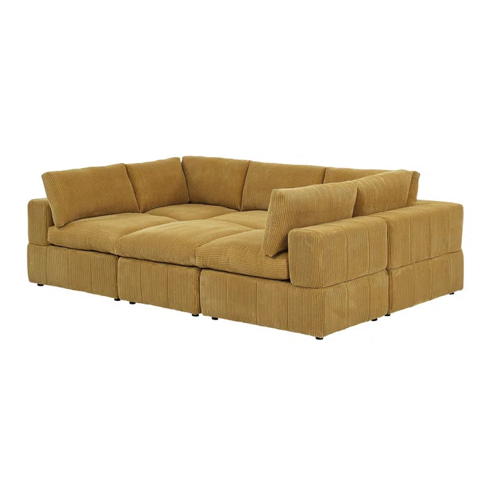 L-Shape and U-Shape Sectional Sofa: 6 - Piece Corduroy Sectional(Ginger Corduroy)