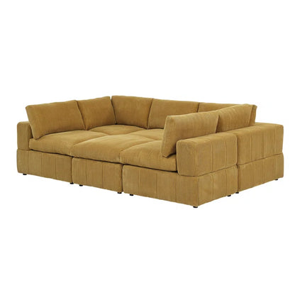 L-Shape and U-Shape Sectional Sofa: 6 - Piece Corduroy Sectional(Ginger Corduroy)