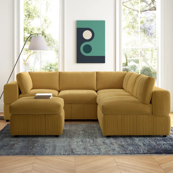 L-Shape and U-Shape Sectional Sofa: 6 - Piece Corduroy Sectional(Ginger Corduroy)