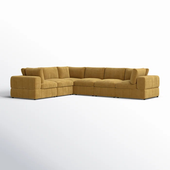 L-Shape Sectional Sofa: 6 - Piece Corduroy Sectional(Ginger Corduroy)