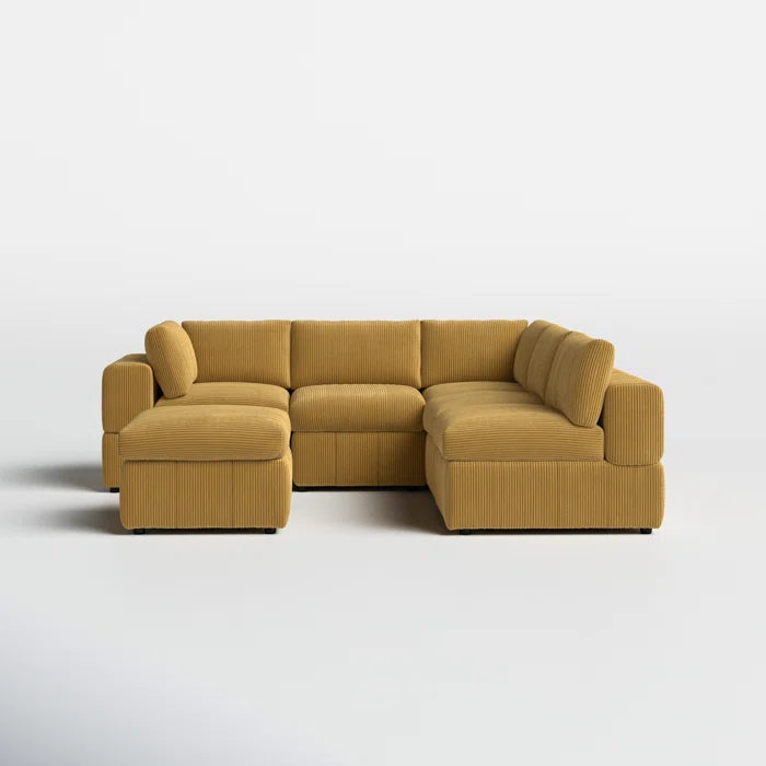 L-Shape and U-Shape Sectional Sofa: 6 - Piece Corduroy Sectional(Ginger Corduroy)