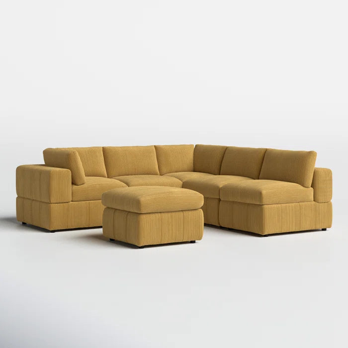 L-Shape and U-Shape Sectional Sofa: 6 - Piece Corduroy Sectional(Ginger Corduroy)