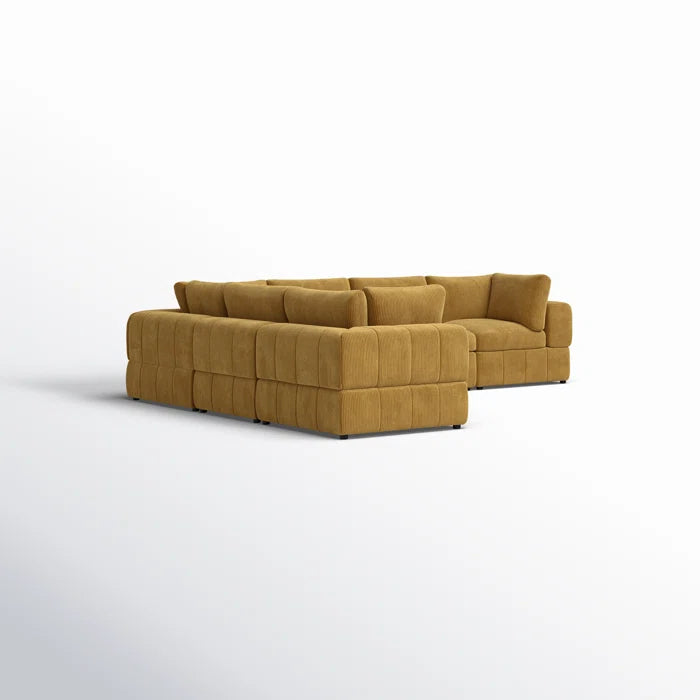 L-Shape Sectional Sofa: 6 - Piece Corduroy Sectional(Ginger Corduroy)
