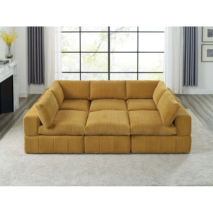L-Shape and U-Shape Sectional Sofa: 6 - Piece Corduroy Sectional(Ginger Corduroy)