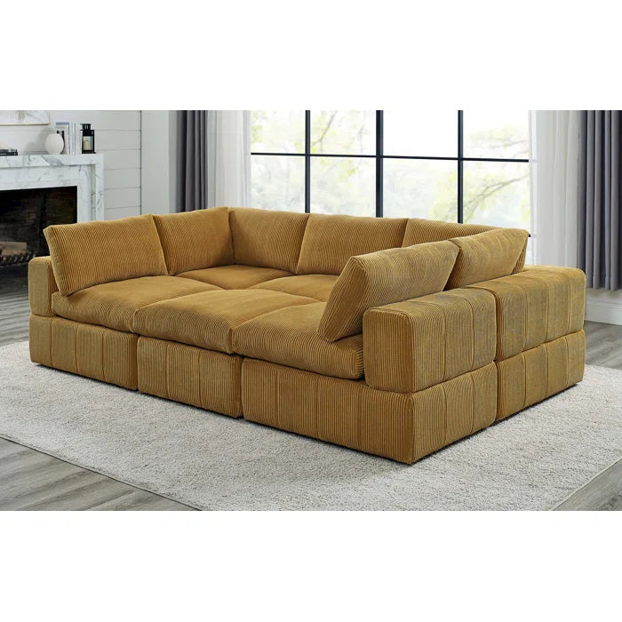 L-Shape and U-Shape Sectional Sofa: 6 - Piece Corduroy Sectional(Ginger Corduroy)