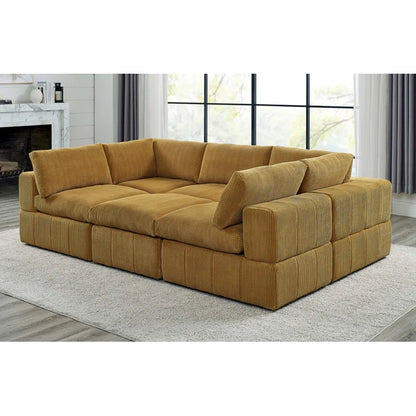 L-Shape and U-Shape Sectional Sofa: 6 - Piece Corduroy Sectional(Ginger Corduroy)