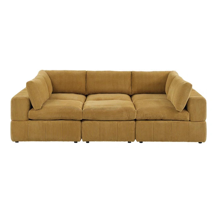 L-Shape and U-Shape Sectional Sofa: 6 - Piece Corduroy Sectional(Ginger Corduroy)
