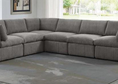 L-Shape Sectional Sofa: 6 - Piece Corduroy Sectional(Light Gray Corduroy)