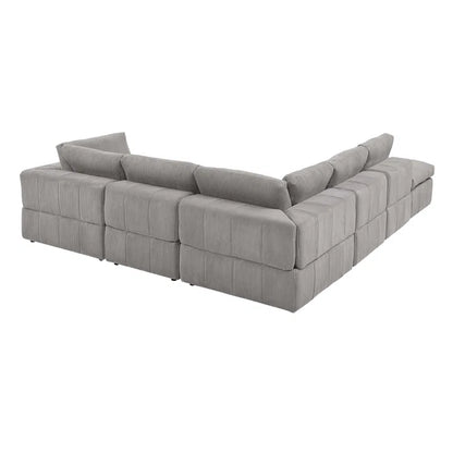 L-Shape and U-Shape Sectional Sofa: 6 - Piece Corduroy Sectional(Light Gray Corduroy)