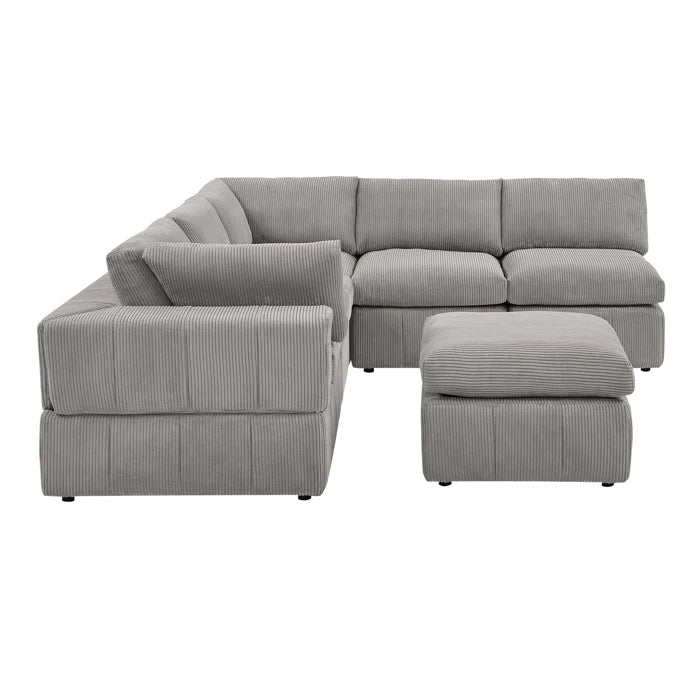 L-Shape and U-Shape Sectional Sofa: 6 - Piece Corduroy Sectional(Light Gray Corduroy)