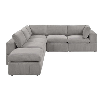 L-Shape and U-Shape Sectional Sofa: 6 - Piece Corduroy Sectional(Light Gray Corduroy)