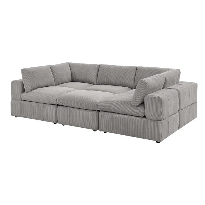 L-Shape and U-Shape Sectional Sofa: 6 - Piece Corduroy Sectional(Light Gray Corduroy)