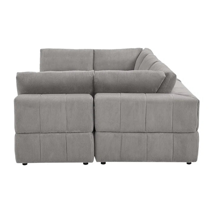 L-Shape and U-Shape Sectional Sofa: 6 - Piece Corduroy Sectional(Light Gray Corduroy)