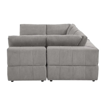 L-Shape and U-Shape Sectional Sofa: 6 - Piece Corduroy Sectional(Light Gray Corduroy)
