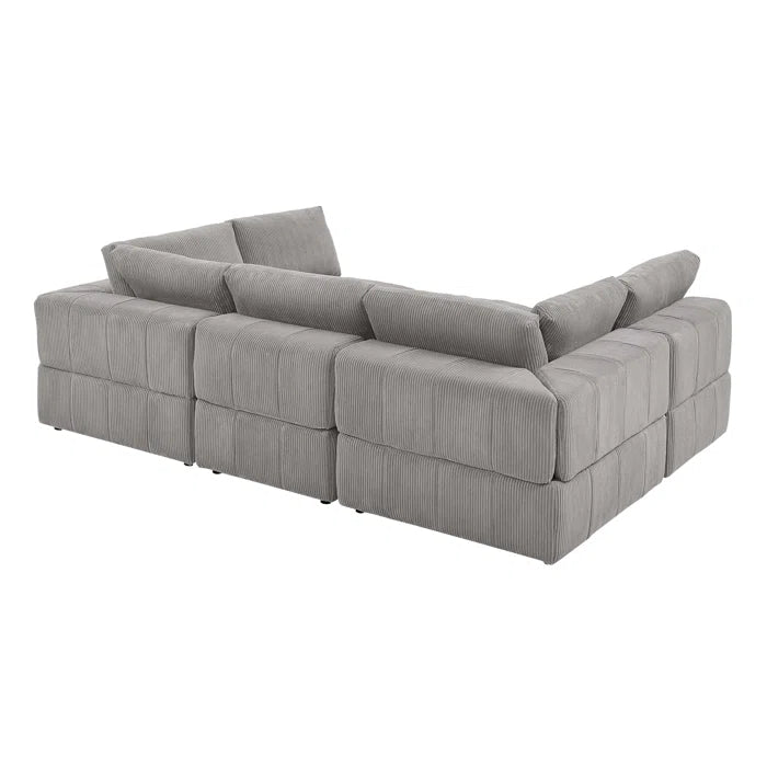 L-Shape and U-Shape Sectional Sofa: 6 - Piece Corduroy Sectional(Light Gray Corduroy)