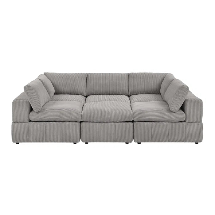 L-Shape and U-Shape Sectional Sofa: 6 - Piece Corduroy Sectional(Light Gray Corduroy)
