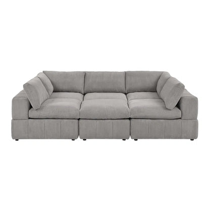 L-Shape and U-Shape Sectional Sofa: 6 - Piece Corduroy Sectional(Light Gray Corduroy)