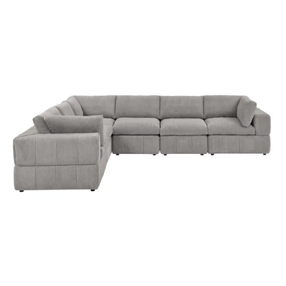 L-Shape Sectional Sofa: 6 - Piece Corduroy Sectional(Light Gray Corduroy)