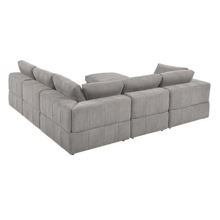 L-Shape and U-Shape Sectional Sofa: 6 - Piece Corduroy Sectional(Light Gray Corduroy)