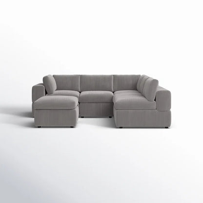 L-Shape and U-Shape Sectional Sofa: 6 - Piece Corduroy Sectional(Light Gray Corduroy)