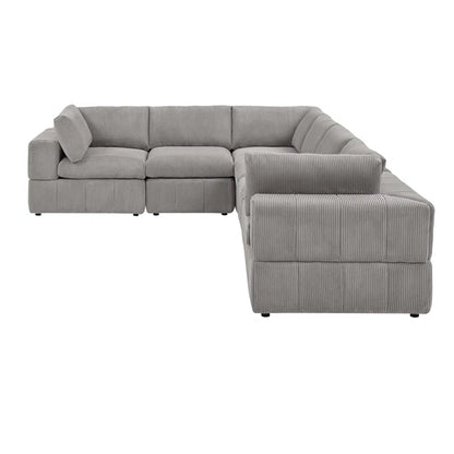 L-Shape Sectional Sofa: 6 - Piece Corduroy Sectional(Light Gray Corduroy)