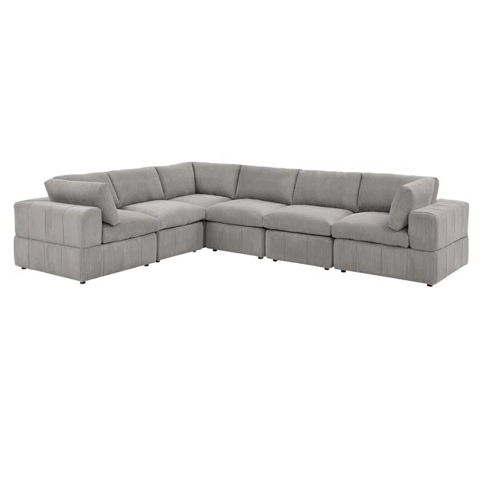 L-Shape Sectional Sofa: 6 - Piece Corduroy Sectional(Light Gray Corduroy)