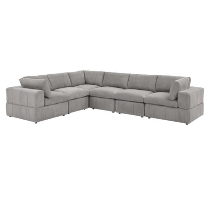 L-Shape Sectional Sofa: 6 - Piece Corduroy Sectional(Light Gray Corduroy)