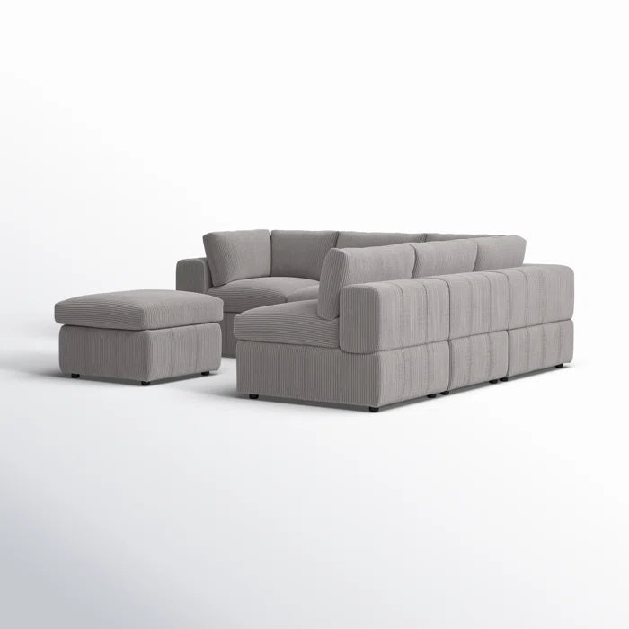 L-Shape and U-Shape Sectional Sofa: 6 - Piece Corduroy Sectional(Light Gray Corduroy)