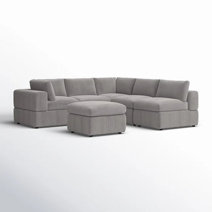 L-Shape and U-Shape Sectional Sofa: 6 - Piece Corduroy Sectional(Light Gray Corduroy)