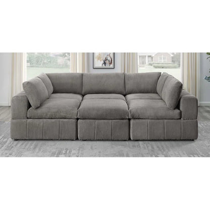 L-Shape and U-Shape Sectional Sofa: 6 - Piece Corduroy Sectional(Light Gray Corduroy)