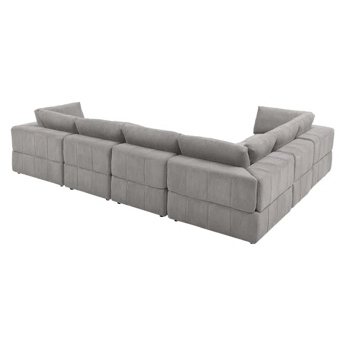 L-Shape Sectional Sofa: 6 - Piece Corduroy Sectional(Light Gray Corduroy)