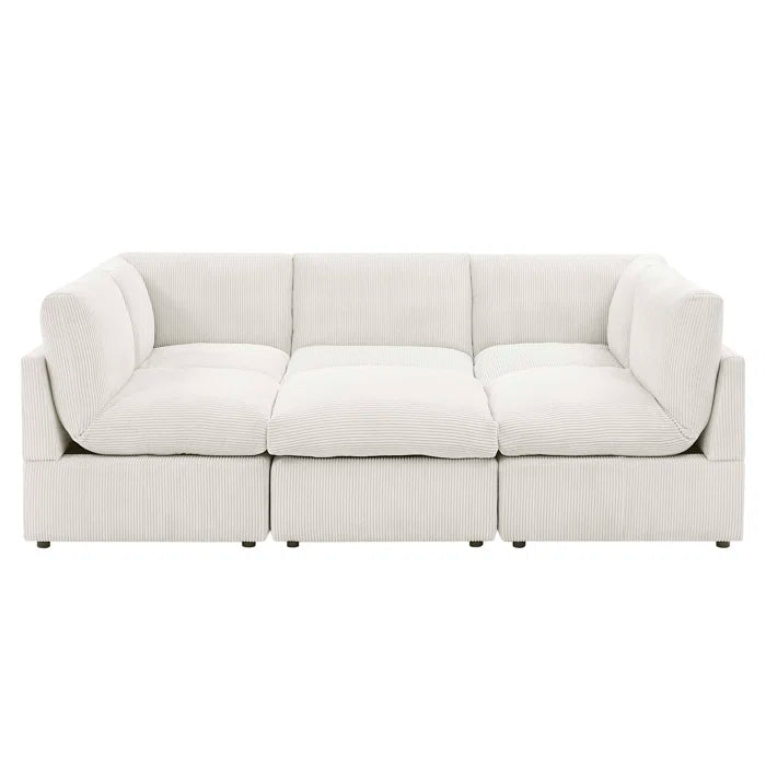 U-Shape Sectional Sofa: 6 - Piece Corduroy Sectional blends modern style with plush comfort(Cream Corduroy)