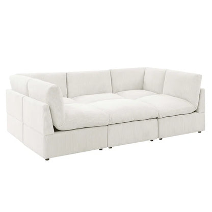 U-Shape Sectional Sofa: 6 - Piece Corduroy Sectional blends modern style with plush comfort(Cream Corduroy)