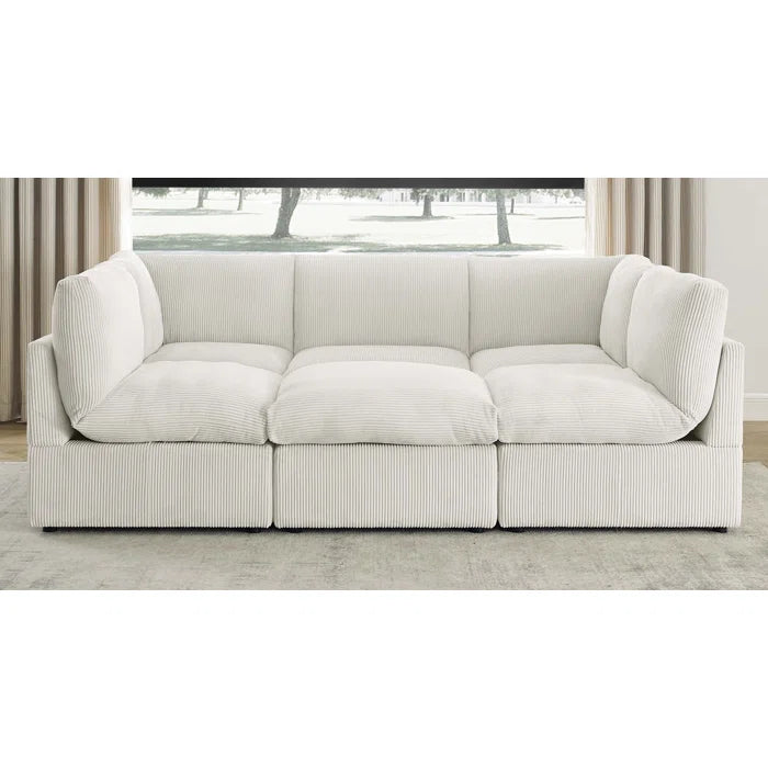 U-Shape Sectional Sofa: 6 - Piece Corduroy Sectional blends modern style with plush comfort(Cream Corduroy)